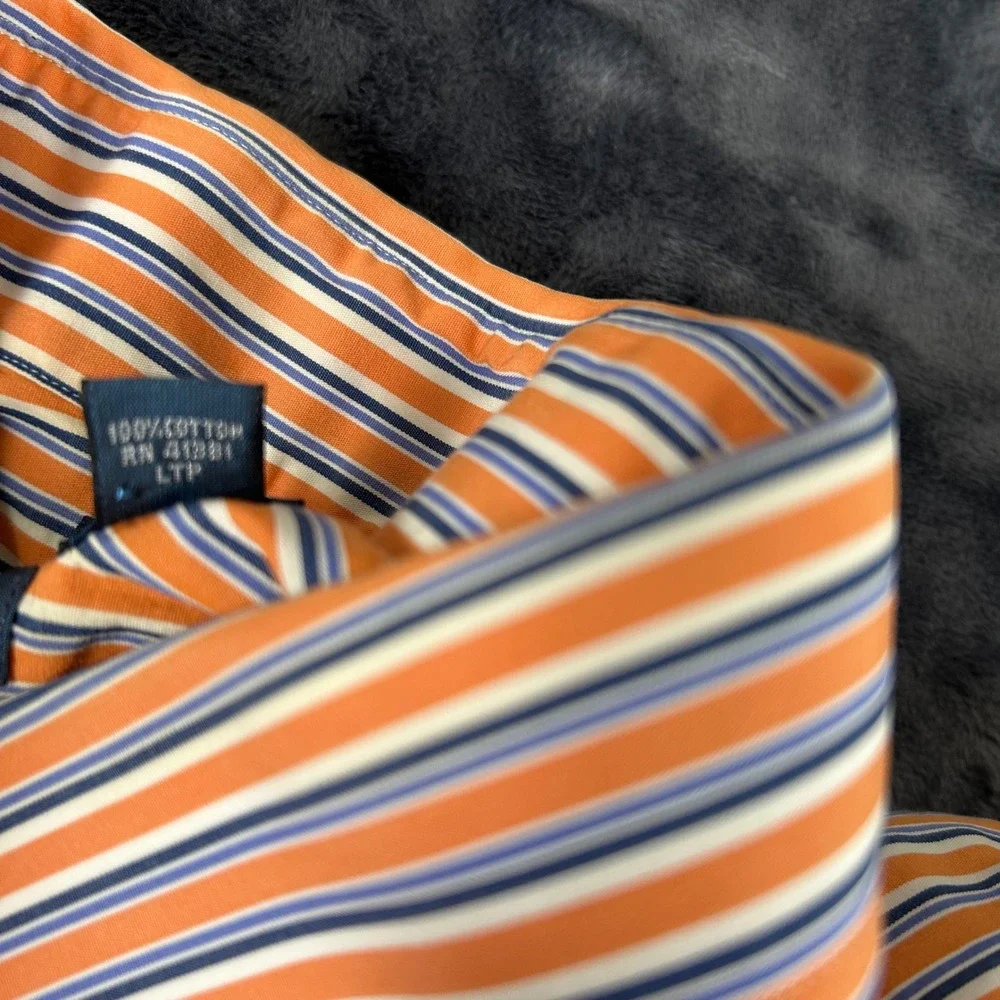 Polo Ralph Lauren Button Down Mens 17 36/37 Orange Striped Regent Classic Fit